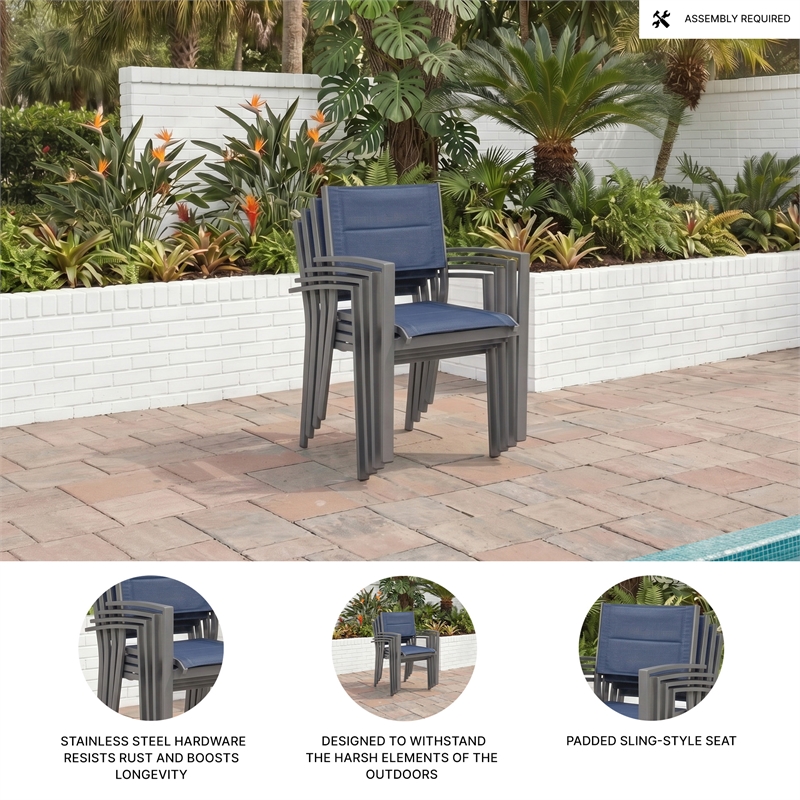 Bowery Hill Set of 4 Gray Stackable Outdoor Sling Arm Dining Chairs