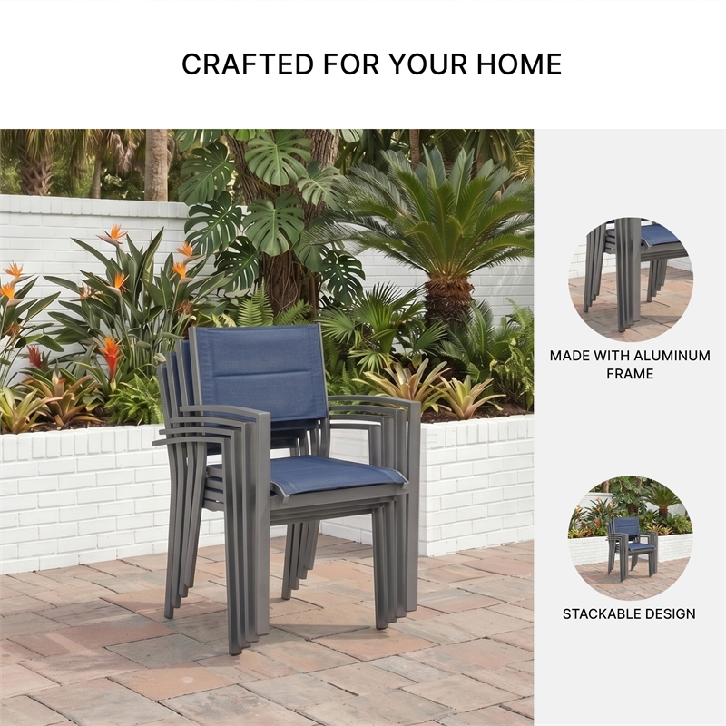 Bowery Hill Set of 4 Gray Stackable Outdoor Sling Arm Dining Chairs