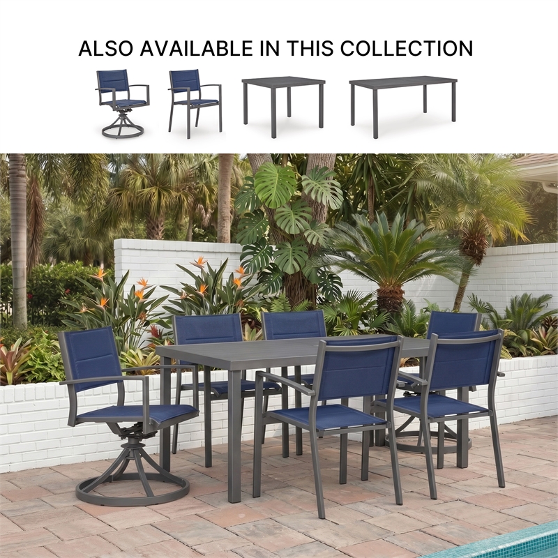 Bowery Hill Set of 4 Gray Stackable Outdoor Sling Arm Dining Chairs