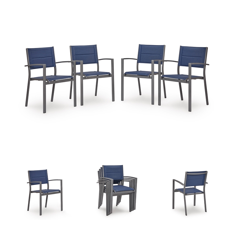 Bowery Hill Set of 4 Gray Stackable Outdoor Sling Arm Dining Chairs