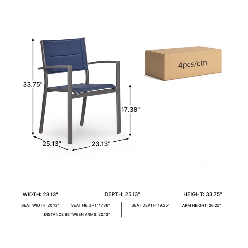 Bowery Hill Set of 4 Gray Stackable Outdoor Sling Arm Dining Chairs