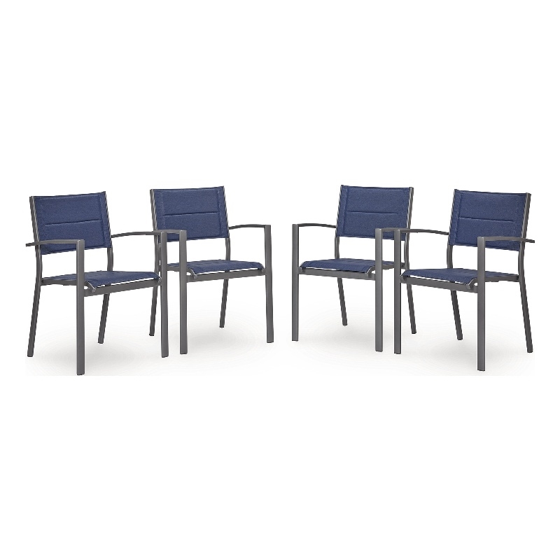 Bowery Hill Set of 4 Gray Stackable Outdoor Sling Arm Dining Chairs