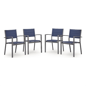 Bowery Hill Set of 4 Gray Stackable Outdoor Sling Arm Dining Chairs
