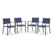 Bowery Hill Set of 4 Gray Stackable Outdoor Sling Arm Dining Chairs