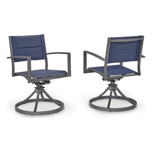 Bowery Hill Set of 2 Gray Padded Sling Outdoor Swivel Arm Chairs