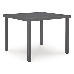 Bowery Hill Gray Outdoor Aluminum Dining Table with Umbrella Hole