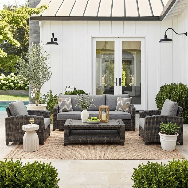 Bowery Hill Gray 4-Piece Outdoor Sofa Set with 2 Chairs and Table