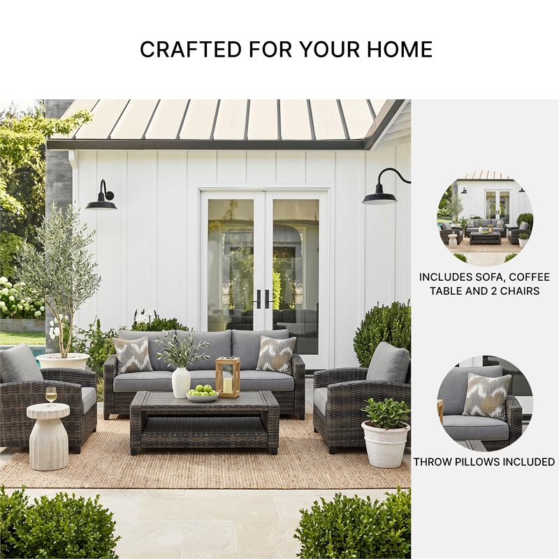 Bowery Hill Gray 4-Piece Outdoor Sofa Set with 2 Chairs and Table