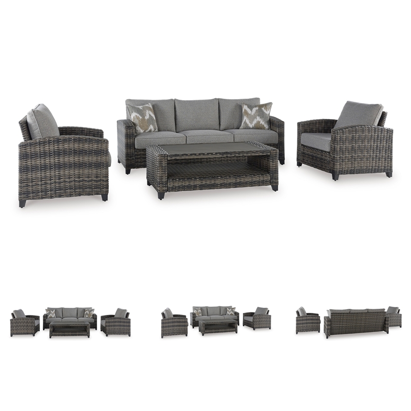 Bowery Hill Gray 4-Piece Outdoor Sofa Set with 2 Chairs and Table