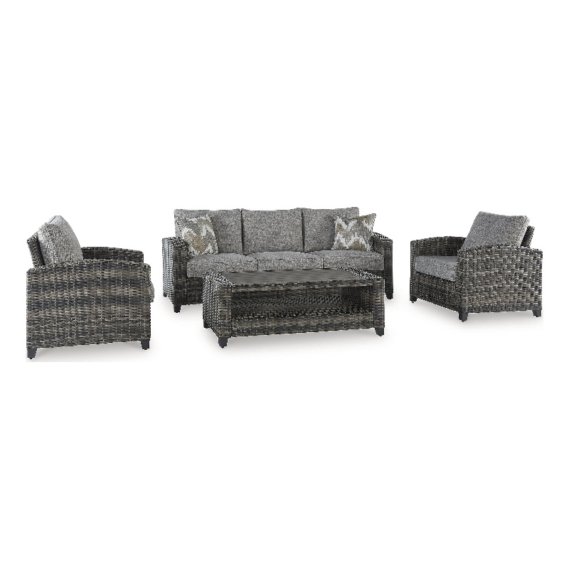 Bowery Hill Gray 4-Piece Outdoor Sofa Set with 2 Chairs and Table