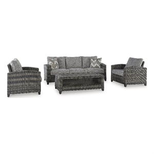 Bowery Hill Gray 4-Piece Outdoor Sofa Set with 2 Chairs and Table