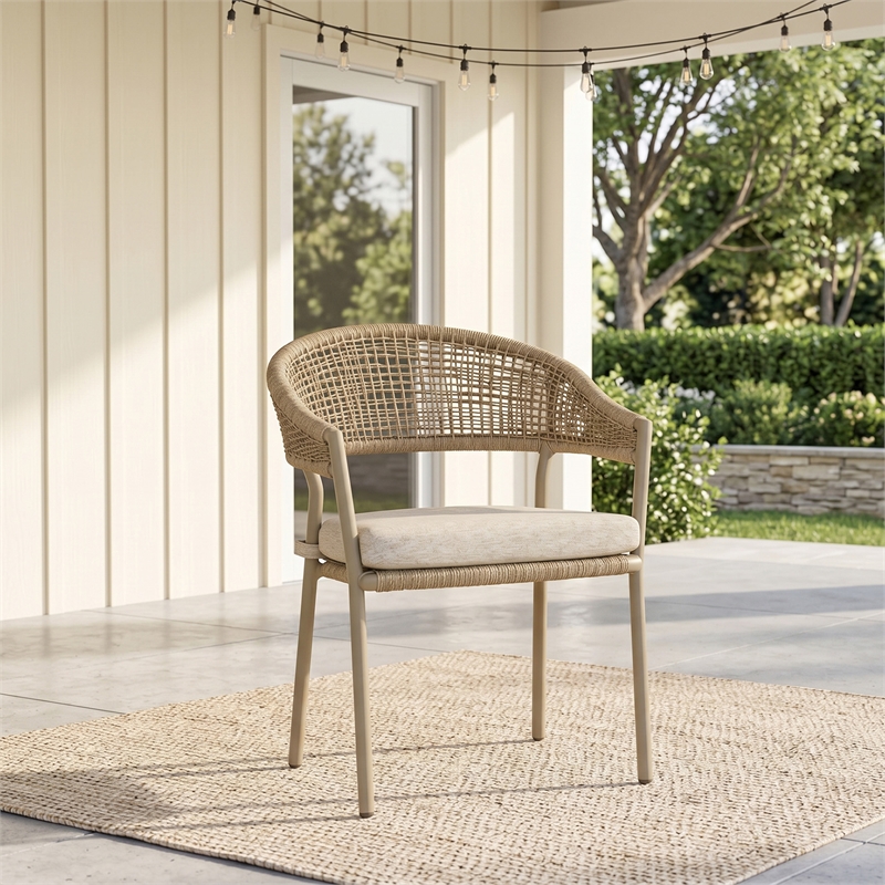 Bowery Hill Set of 4 Gray Outdoor Rope Arm Chairs with Cushion