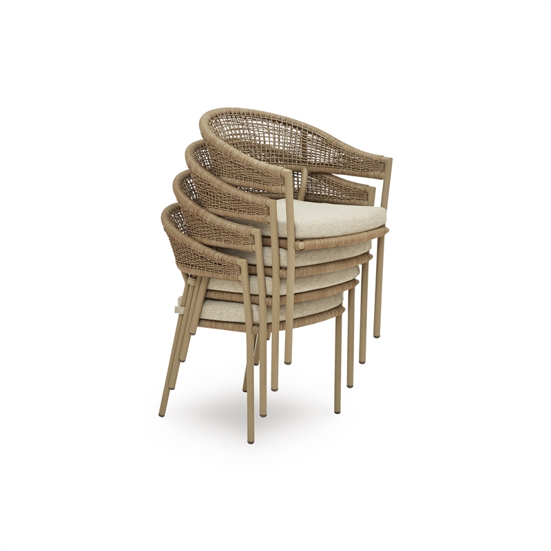 Bowery Hill Set of 4 Gray Outdoor Rope Arm Chairs with Cushion