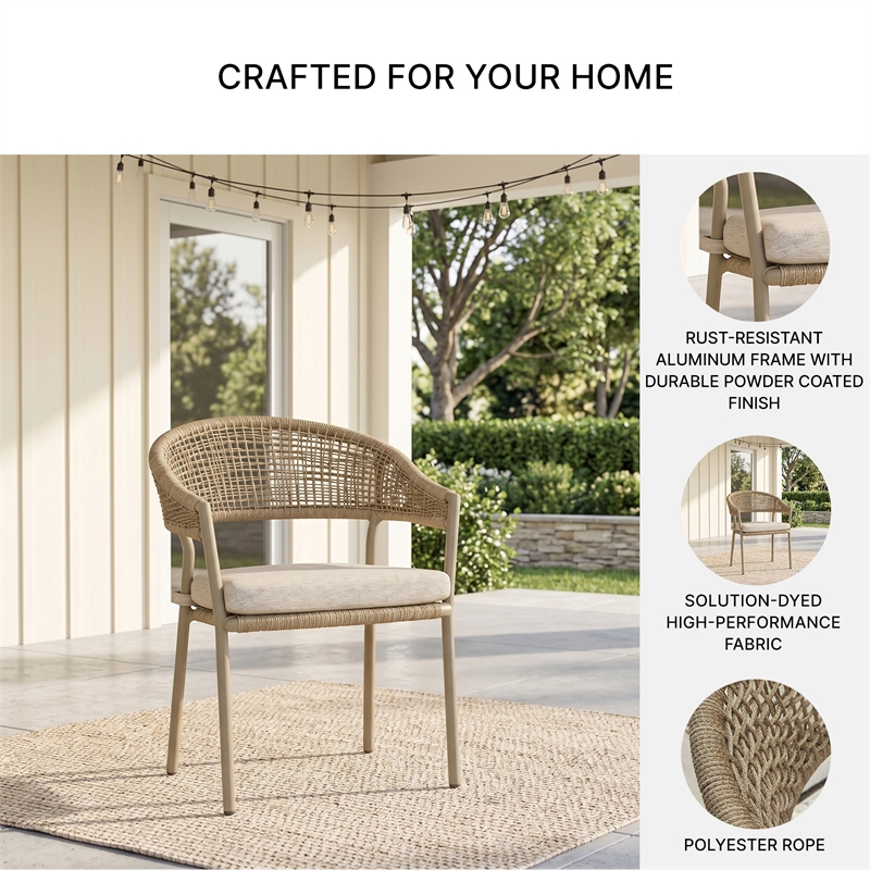 Bowery Hill Set of 4 Gray Outdoor Rope Arm Chairs with Cushion