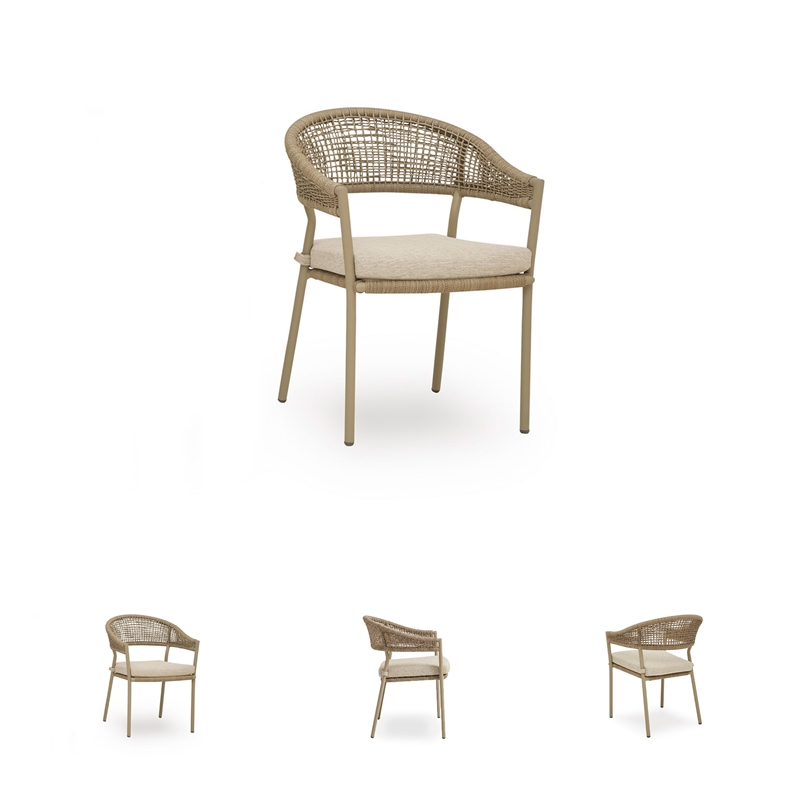 Bowery Hill Set of 4 Gray Outdoor Rope Arm Chairs with Cushion