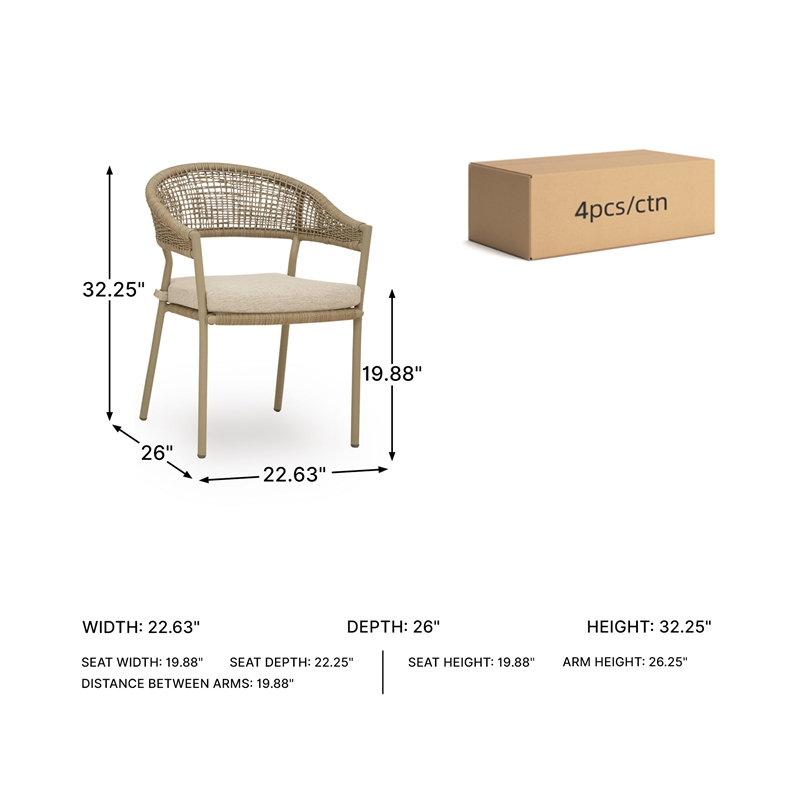 Bowery Hill Set of 4 Gray Outdoor Rope Arm Chairs with Cushion