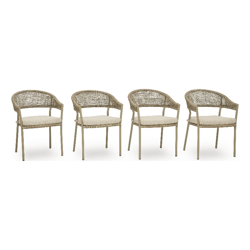 Bowery Hill Set of 4 Gray Outdoor Rope Arm Chairs with Cushion