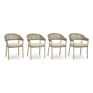 Bowery Hill Set of 4 Gray Outdoor Rope Arm Chairs with Cushion