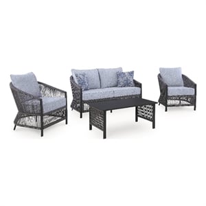 Bowery Hill 4-Piece Outdoor Loveseat Set with 2 Chairs and Table