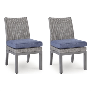Bowery Hill Set of 2 Gray Outdoor Wicker Side Chairs with Cushion