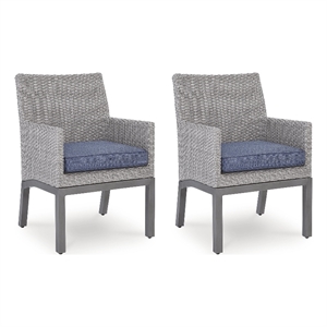 Bowery Hill Set of 2 Gray Outdoor Wicker Arm Chairs with Cushion