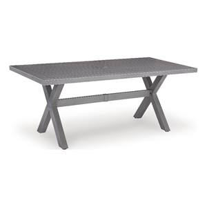 Bowery Hill Gray Outdoor Dining Table with a Wood-Look Finish