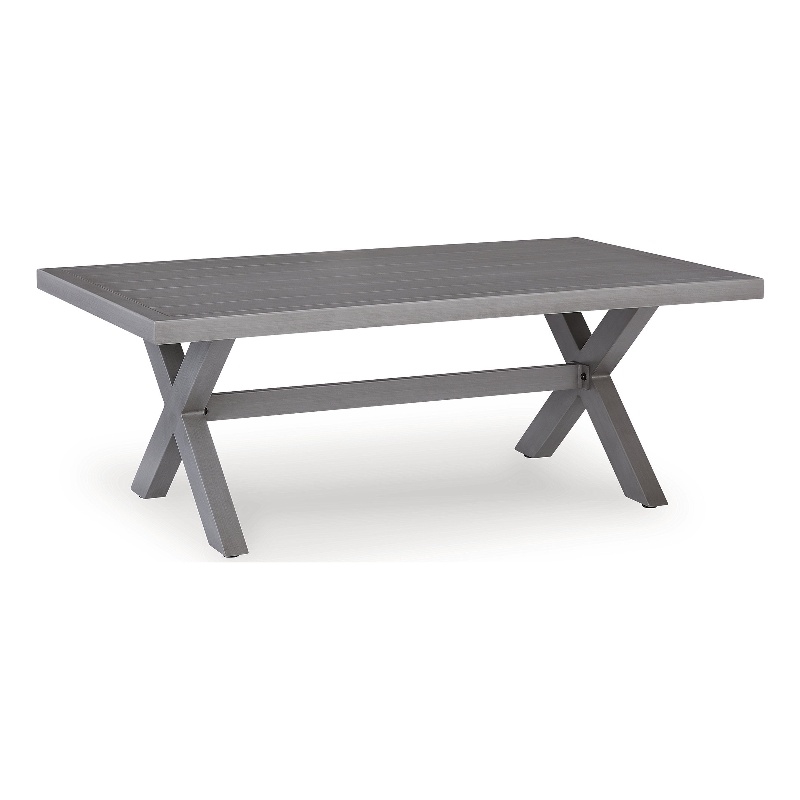 Bowery Hill Gray Outdoor Coffee Table with a Wood-Look Finish
