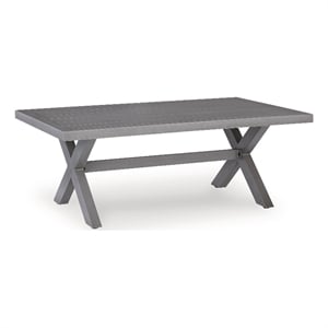 Bowery Hill Gray Outdoor Coffee Table with a Wood-Look Finish