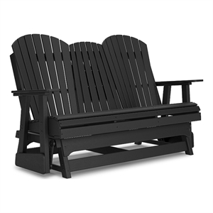Bowery Hill HDPE Outdoor Glider Loveseat with Console in Black