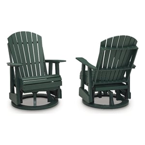 Bowery Hill HDPE Outdoor Swivel Glider Chair with Slatted Seat in Green