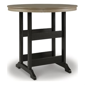 Bowery Hill Round Outdoor Bar Table in Driftwood & Black Finish
