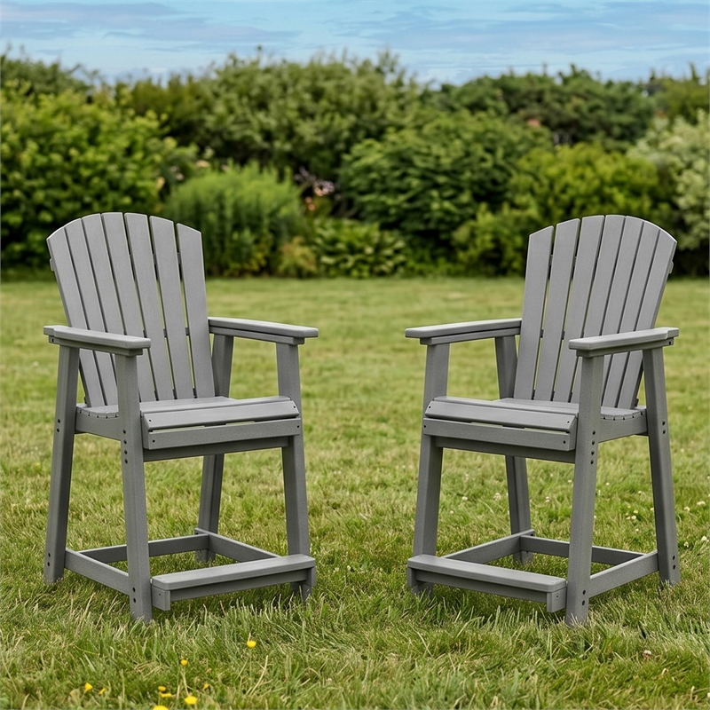 Bowery Hill Set of 2 Gray Outdoor Slatted Counter Height Bar Stools