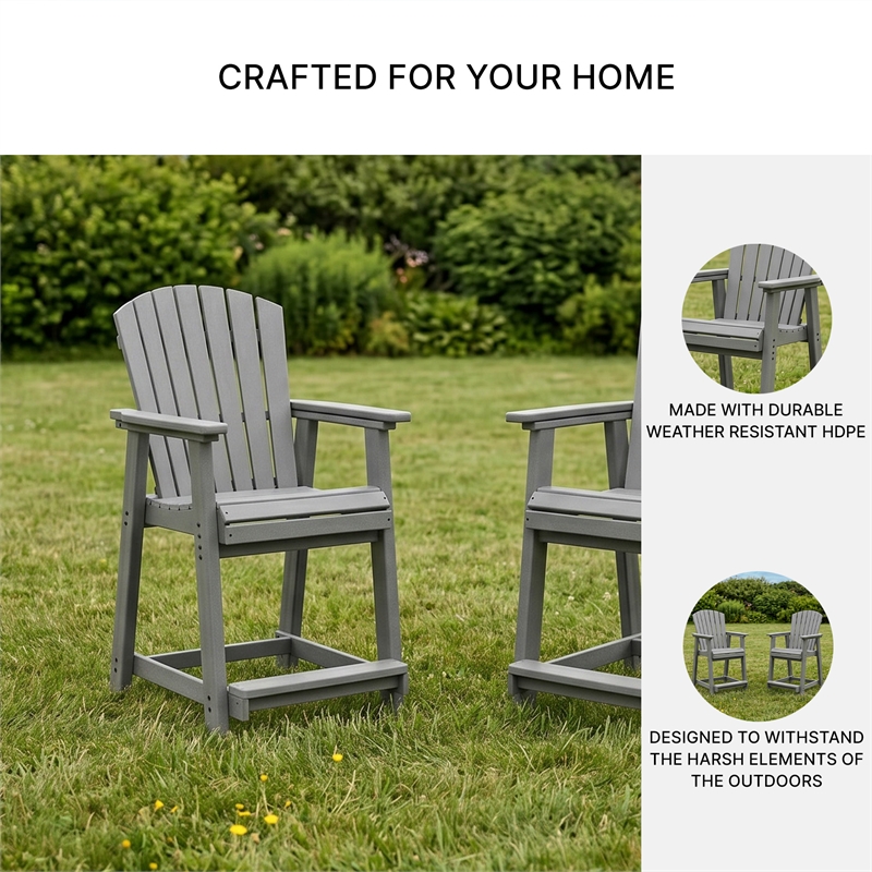 Bowery Hill Set of 2 Gray Outdoor Slatted Counter Height Bar Stools
