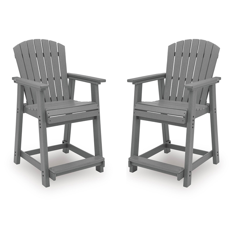 Bowery Hill Set of 2 Gray Outdoor Slatted Counter Height Bar Stools