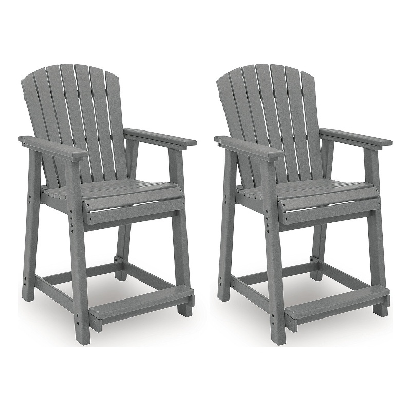 Bowery Hill Set of 2 Gray Outdoor Slatted Counter Height Bar Stools