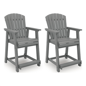 Bowery Hill Set of 2 Gray Outdoor Slatted Counter Height Bar Stools