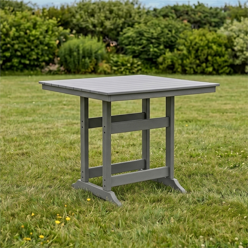 Bowery Hill Gray Outdoor Counter Height Dining Table with Umbrella Hole
