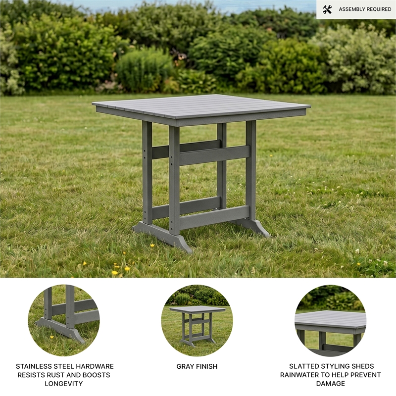 Bowery Hill Gray Outdoor Counter Height Dining Table with Umbrella Hole
