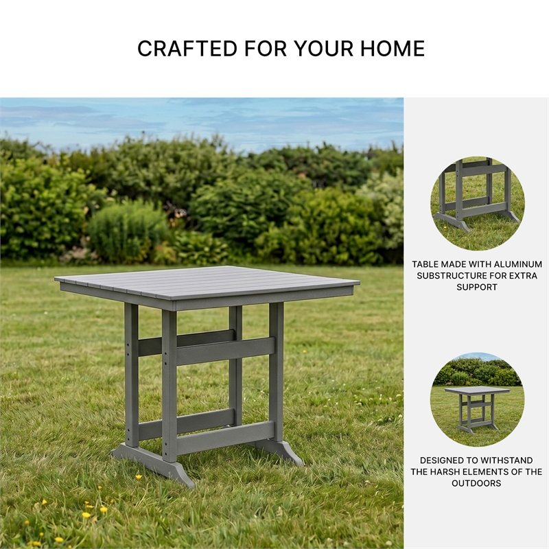 Bowery Hill Gray Outdoor Counter Height Dining Table with Umbrella Hole