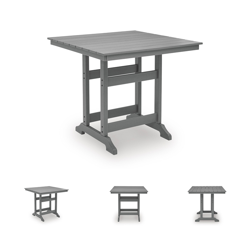 Bowery Hill Gray Outdoor Counter Height Dining Table with Umbrella Hole