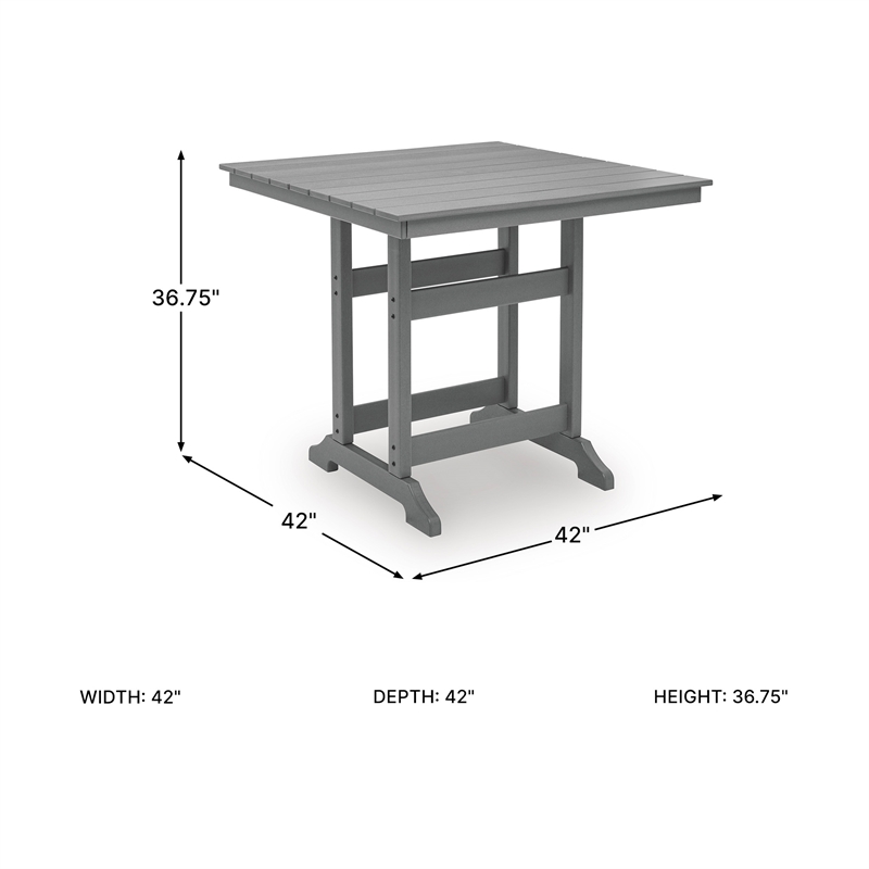 Bowery Hill Gray Outdoor Counter Height Dining Table with Umbrella Hole