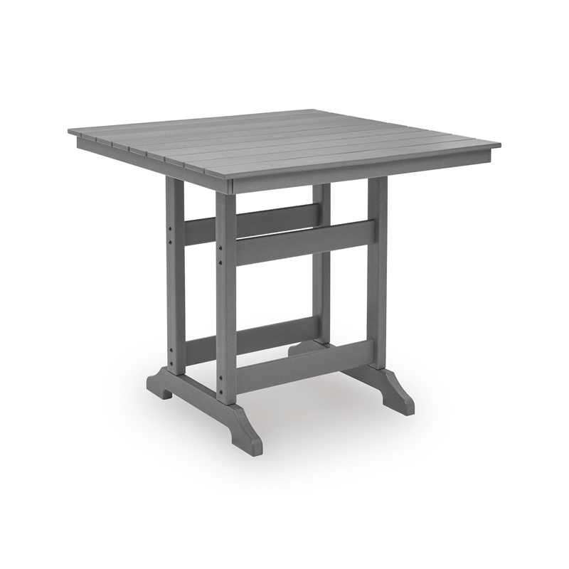 Bowery Hill Gray Outdoor Counter Height Dining Table with Umbrella Hole