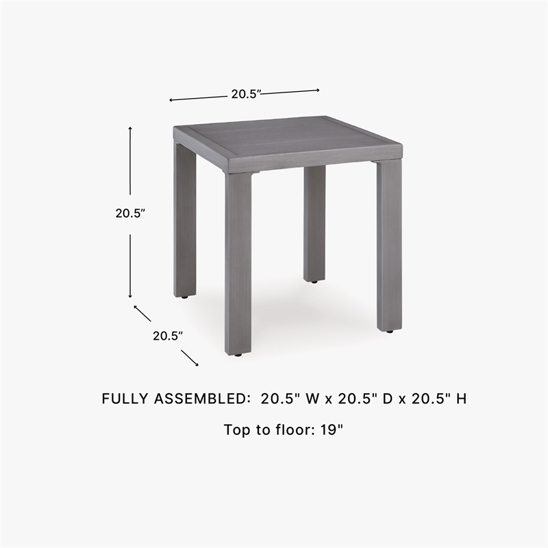 Bowery Hill Gray Outdoor End Table with a Wood-Look Aluminum Frame