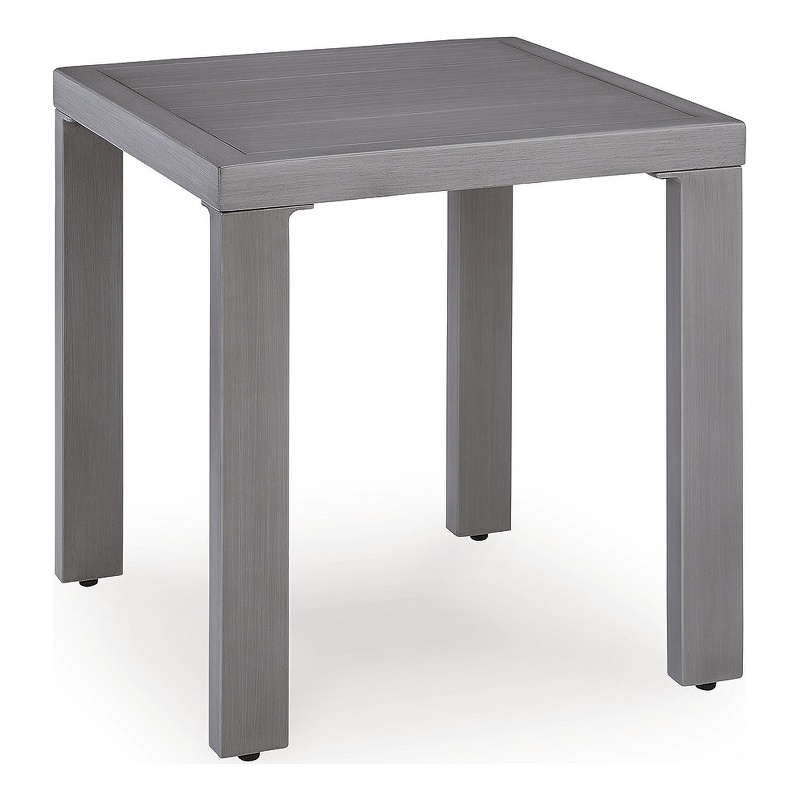 Bowery Hill Gray Outdoor End Table with a Wood-Look Aluminum Frame