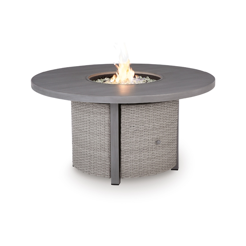 Bowery Hill Gray Outdoor Wicker Fire Pit Table with 50000 BTU Burner