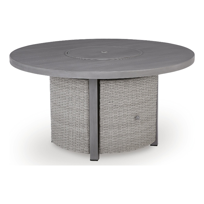 Bowery Hill Gray Outdoor Wicker Fire Pit Table with 50000 BTU Burner