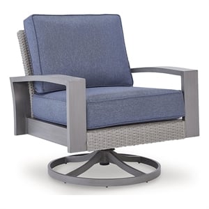 Bowery Hill Gray Outdoor Wicker Swivel Lounge Chair with Cushion