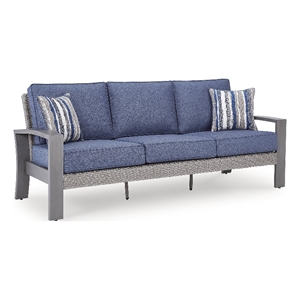 Bowery Hill Gray Outdoor Wicker Sofa with Cushions and Pillows
