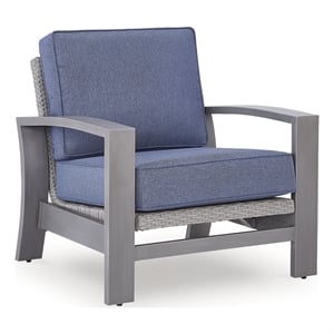 Bowery Hill Gray Outdoor Wicker Rocking Lounge Chair with Cushion