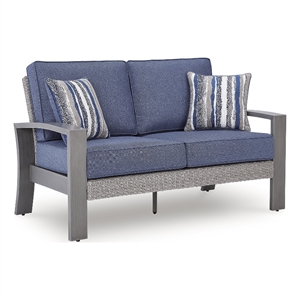 Bowery Hill Gray Outdoor Wicker Loveseat with Cushions and Pillows